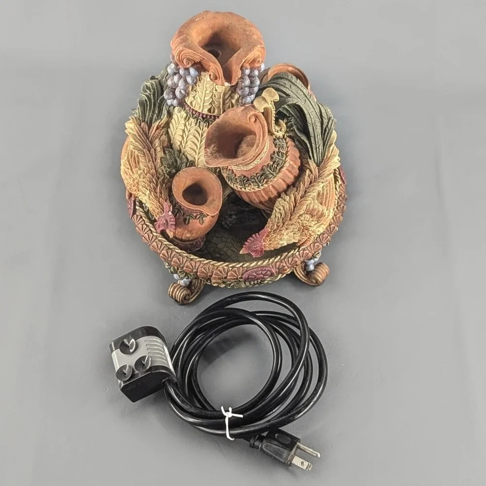 Rustic Harvest Pitcher Rooster Musical Tabletop Water Fountain Resin Decor
